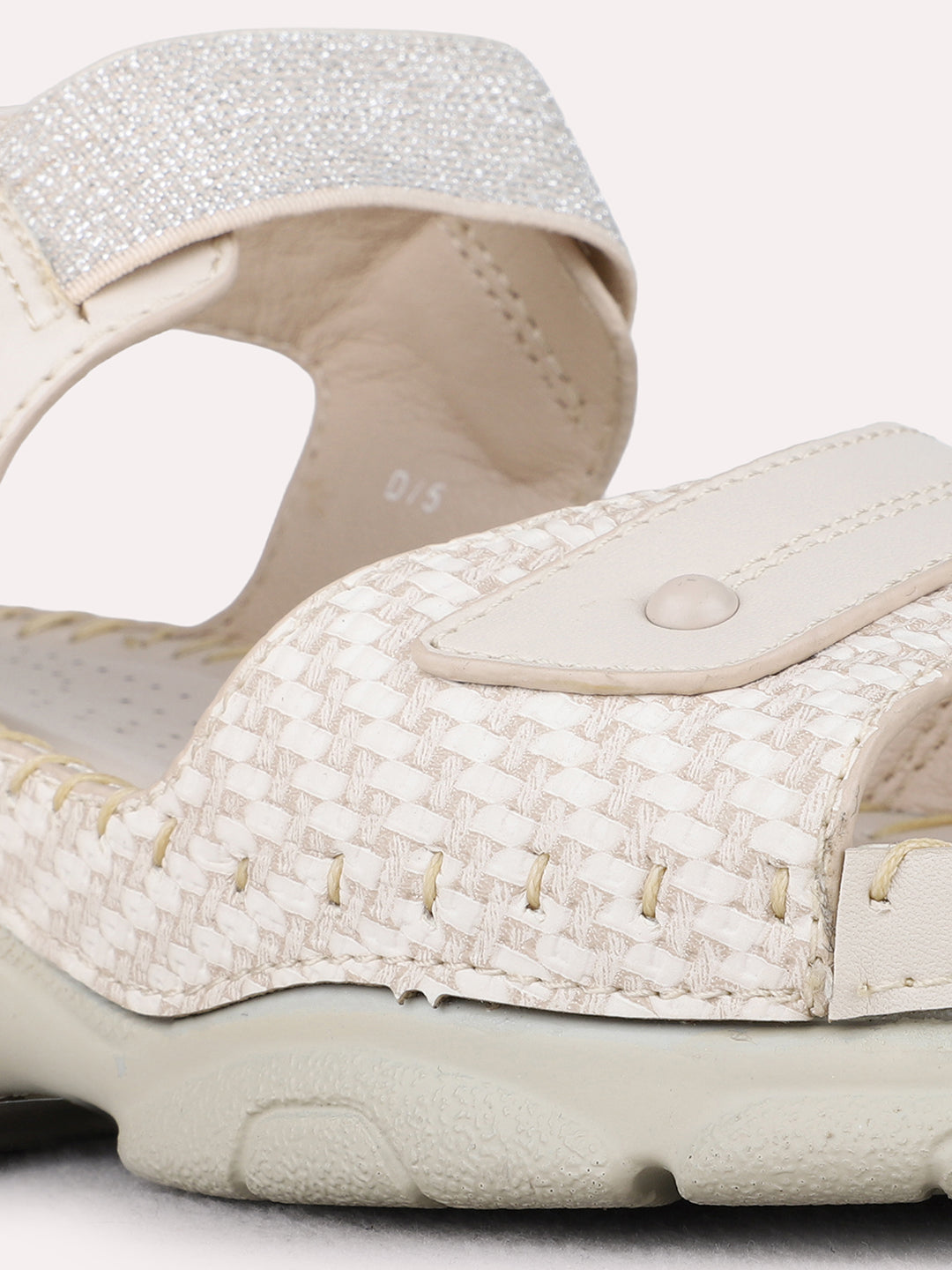 Womens Cream Casual Solid Round Toe Sandals