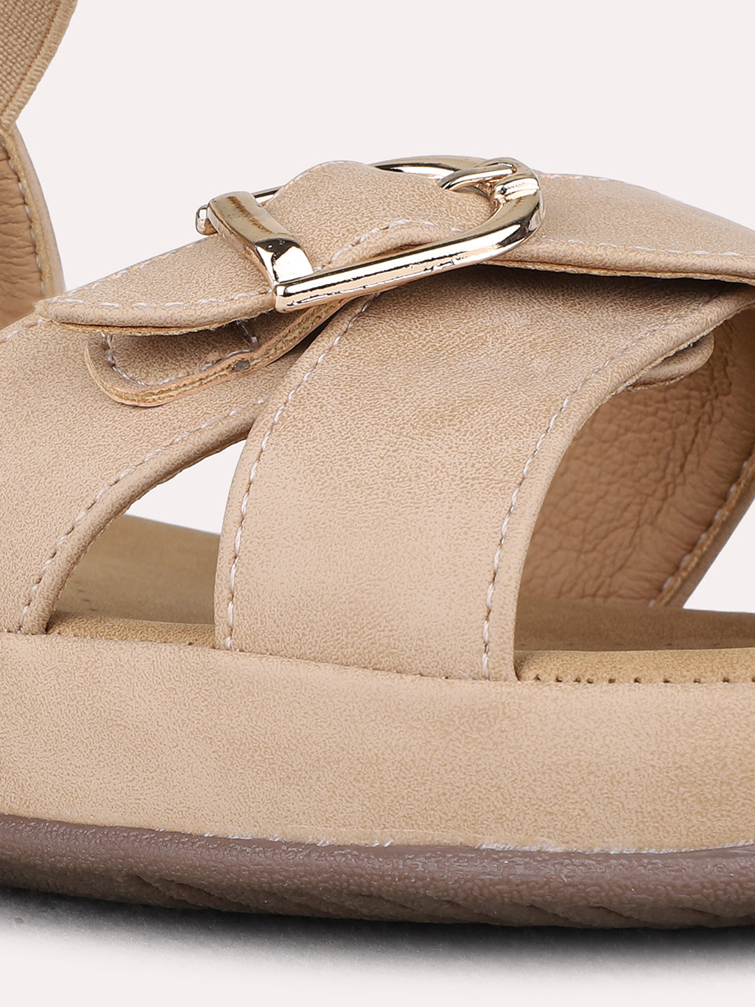 Womens Beige Casual Solid Open Toe Flats