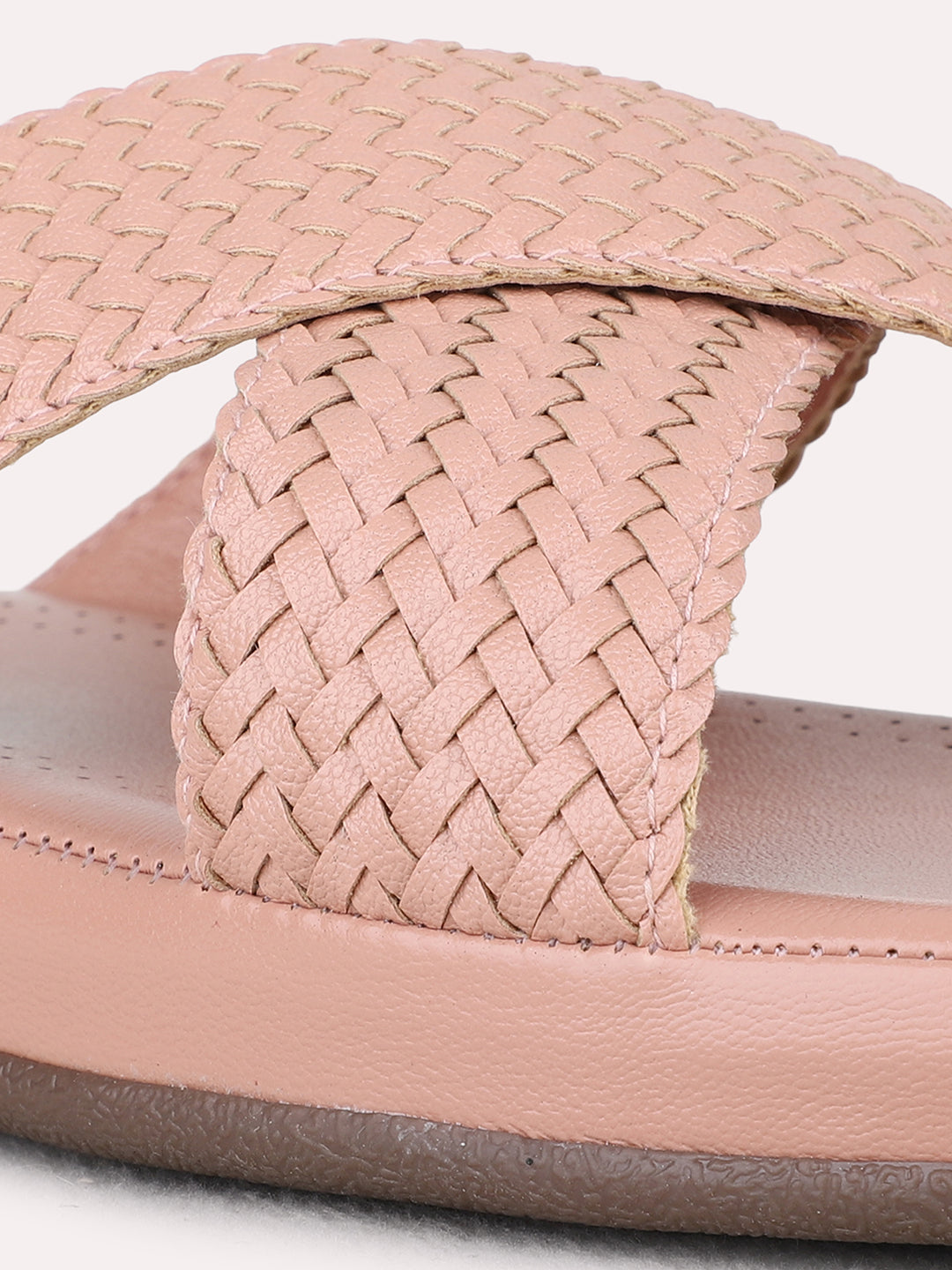 Womens Peach Casual Solid Open Toe Flat Slip-On Sandals