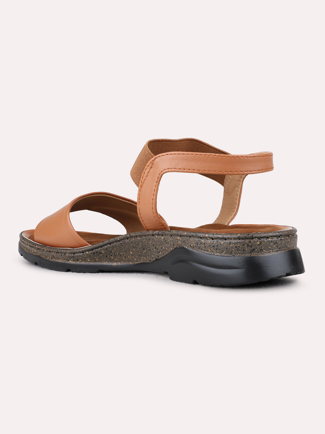 Womens Tan Casual Solid Open Toe Flat Sandals