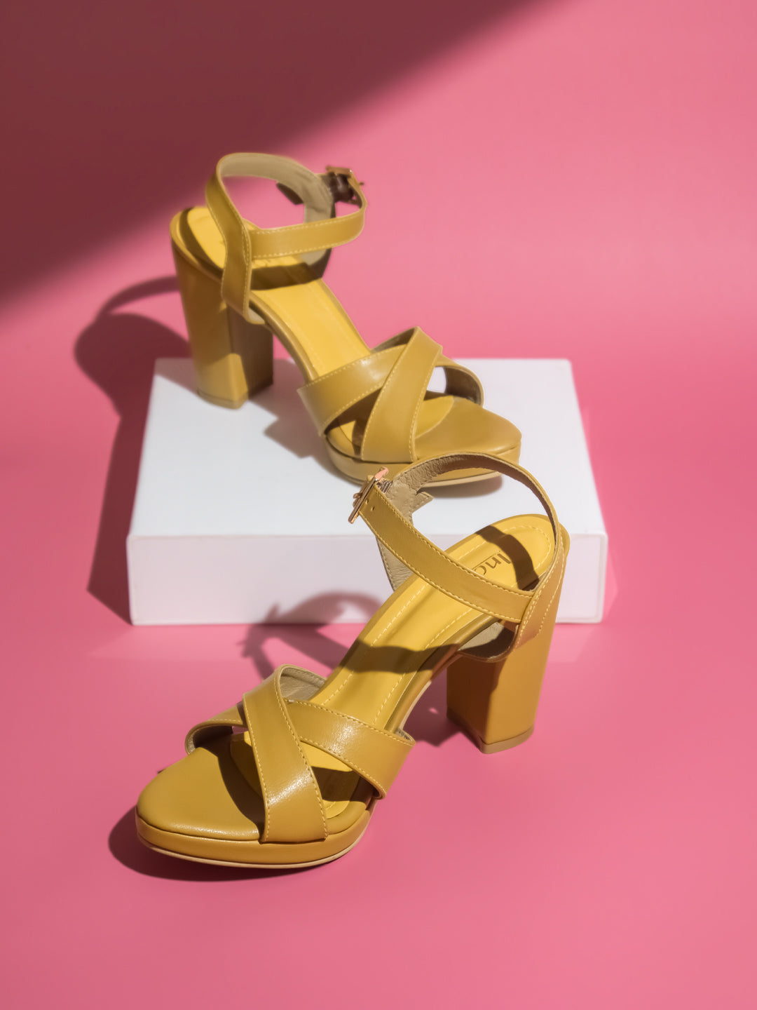 Buy Now Women Mustard Open Toe Party Block Heels