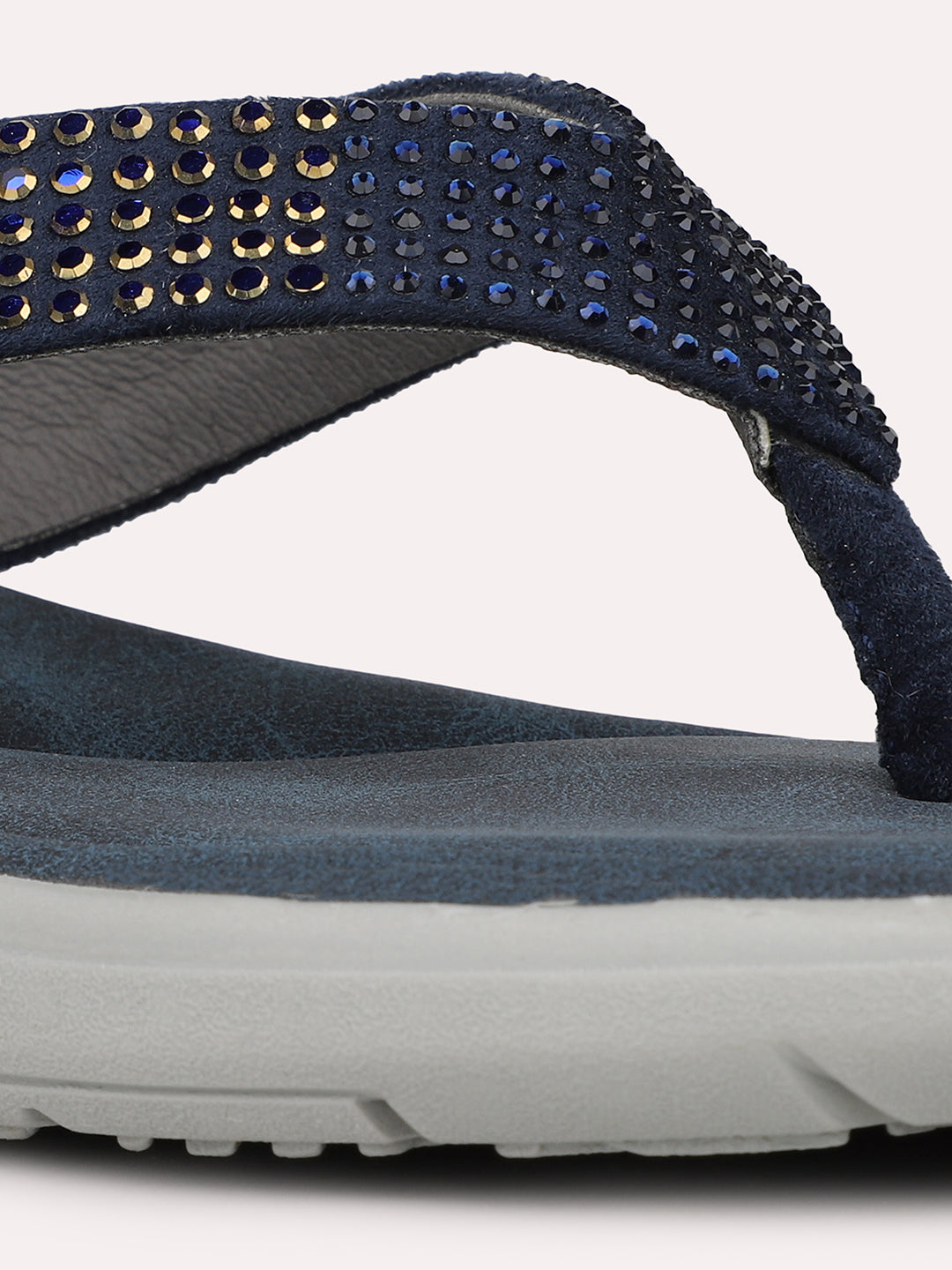 Womens Navy Casual Solid Round Toe Casual Flats