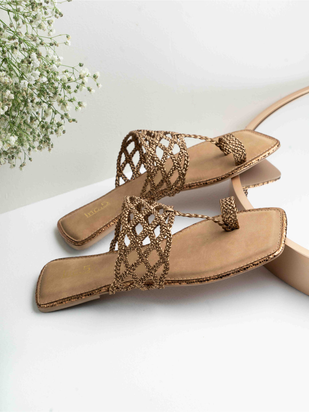 Buy Now Womens Gold Ethnic Striped Round Toe Flats