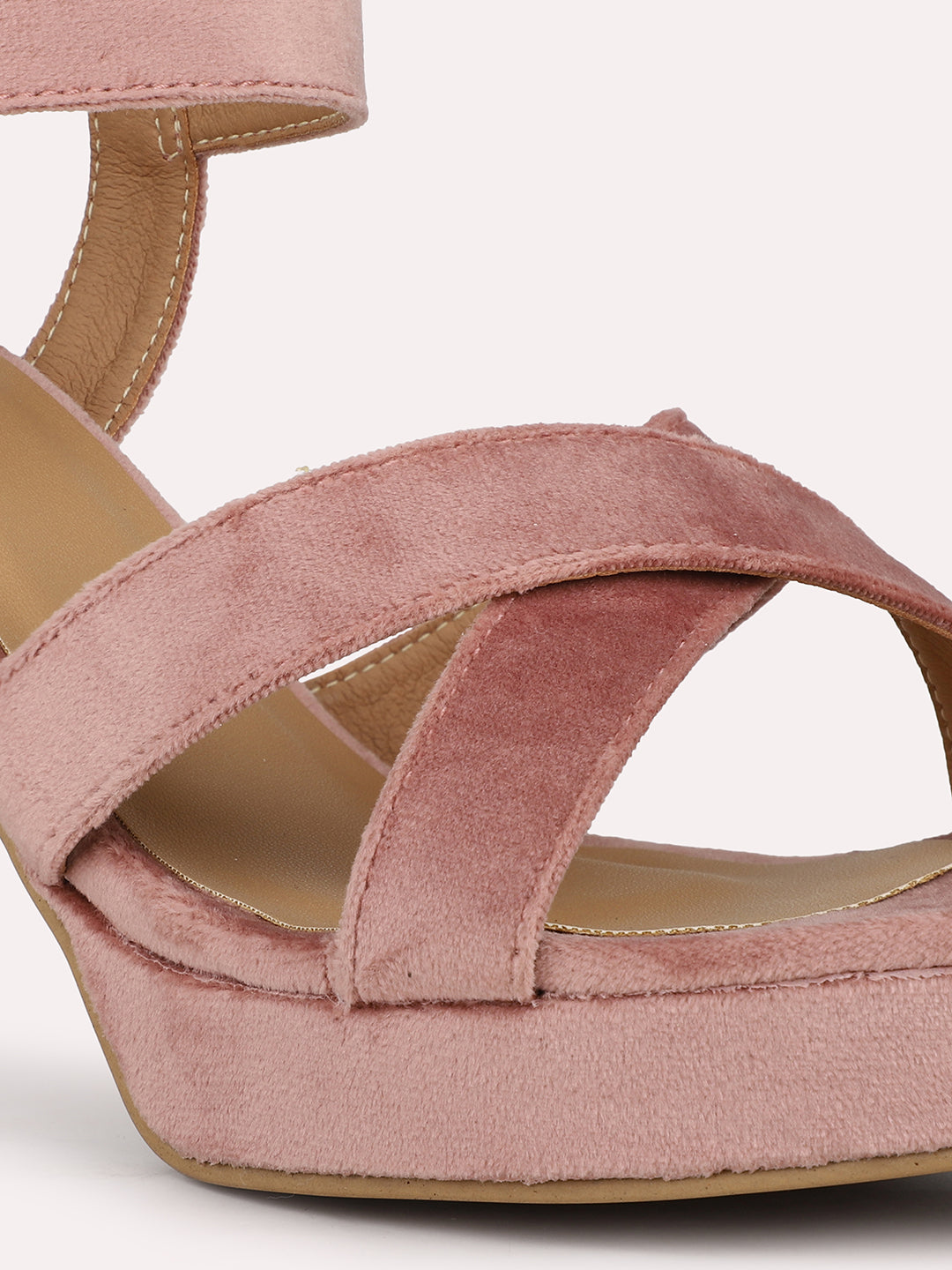 Womens Peach Party Wear Solid Round Toe Heels