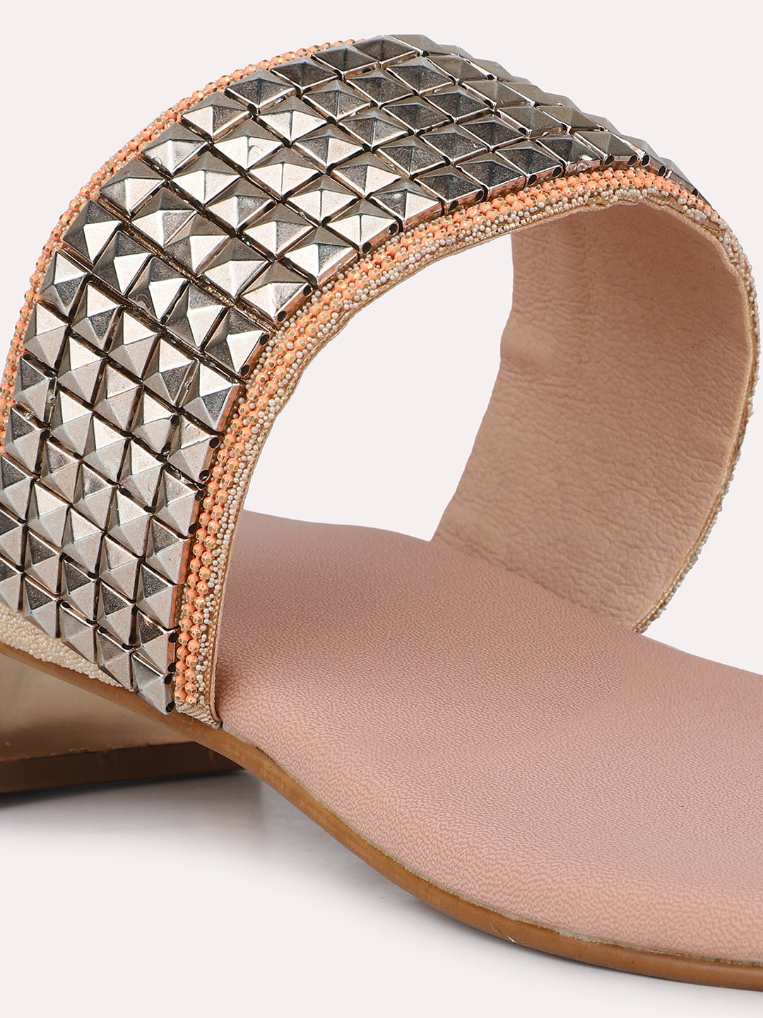 Womens Rose Gold Ethnic Embellished Round Toe Heels