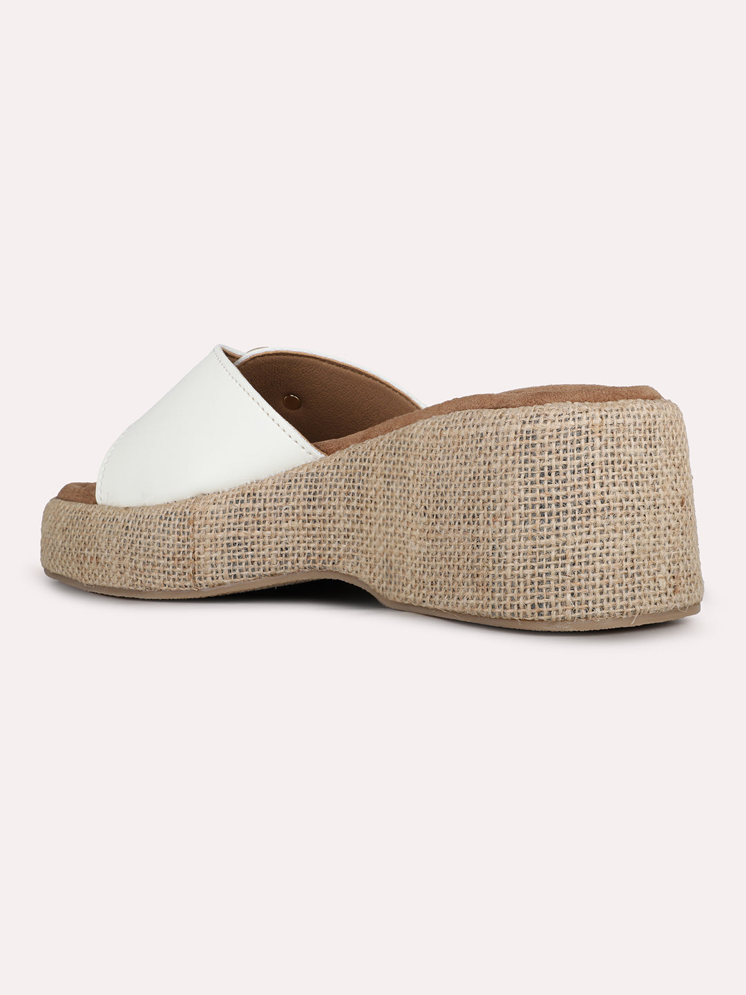 Womens White Party Wear Solid Round Toe Wedges Heel Sandals