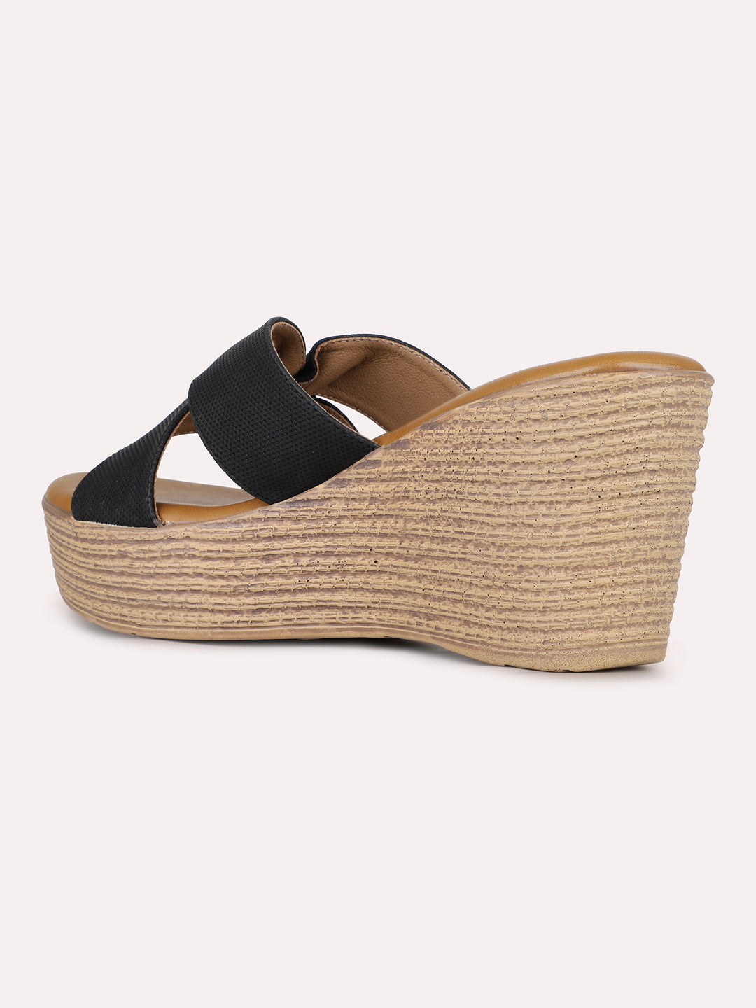 Womens Black Party Wear Solid Round Toe Wedges