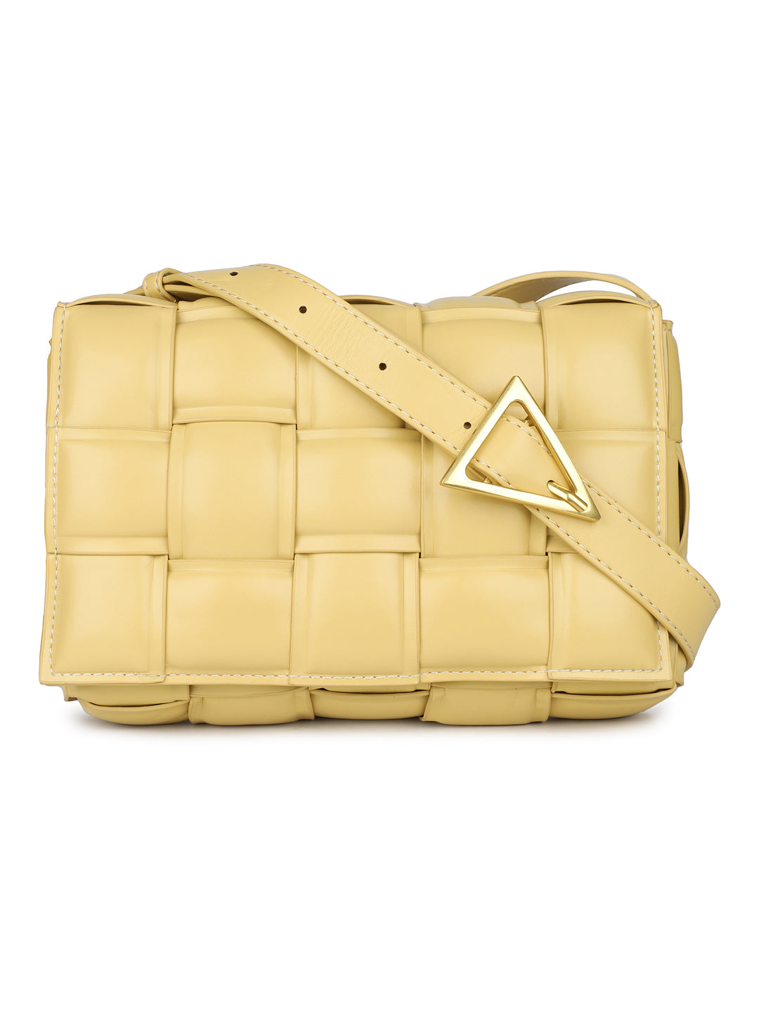 Women Yellow Woven Design Structured Shoulder Bag
