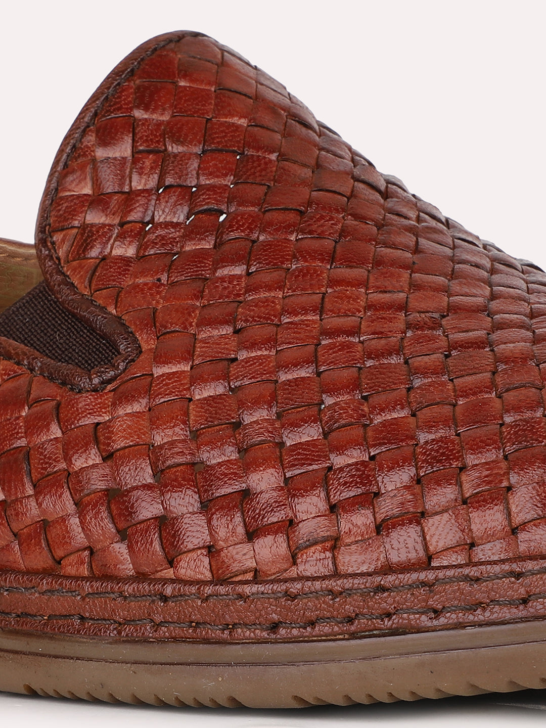 Mens Tan Casual Embossed Round Toe Slip-Ons