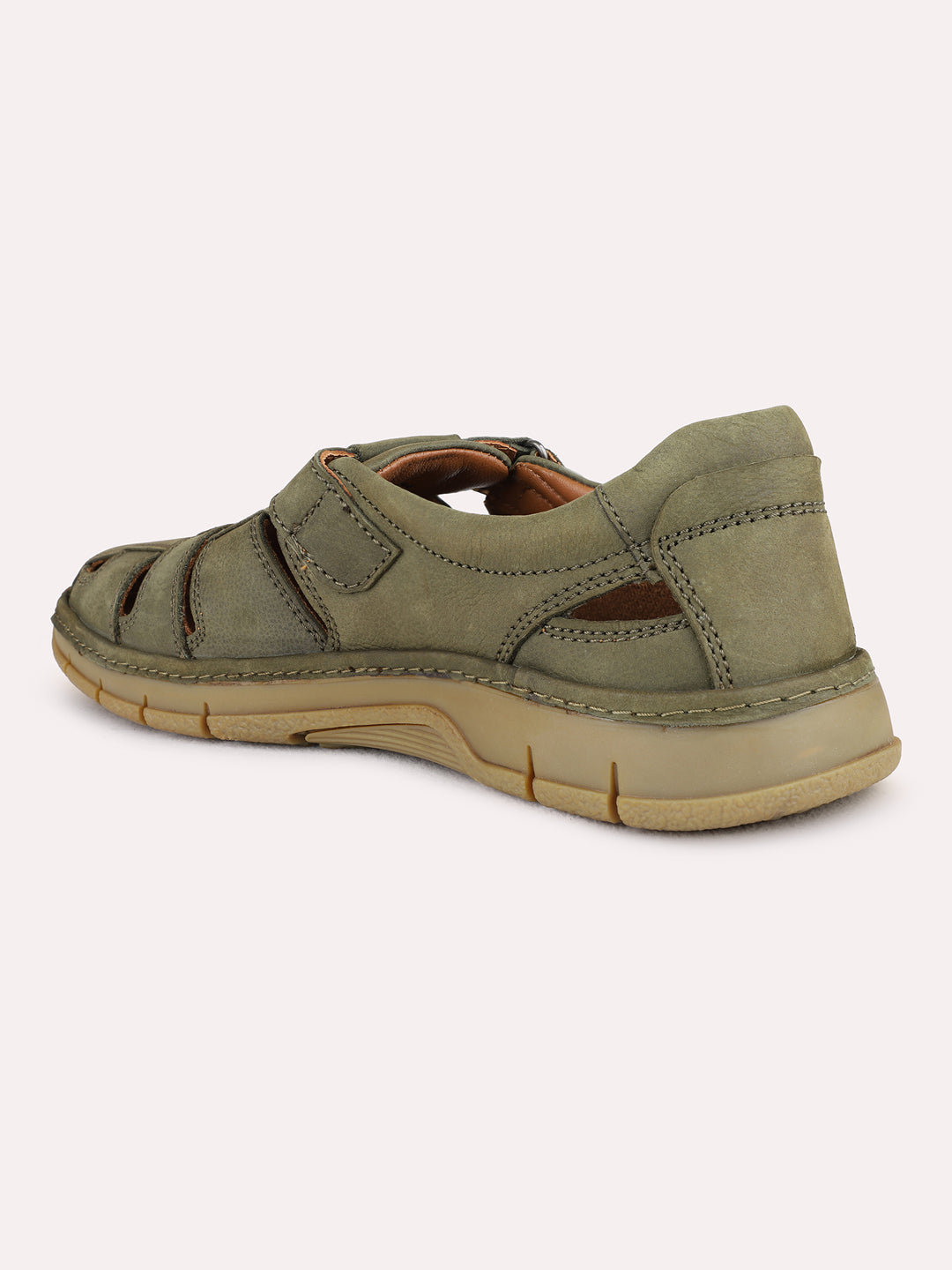 Mens Olive Casual Solid Round Toe Sandals