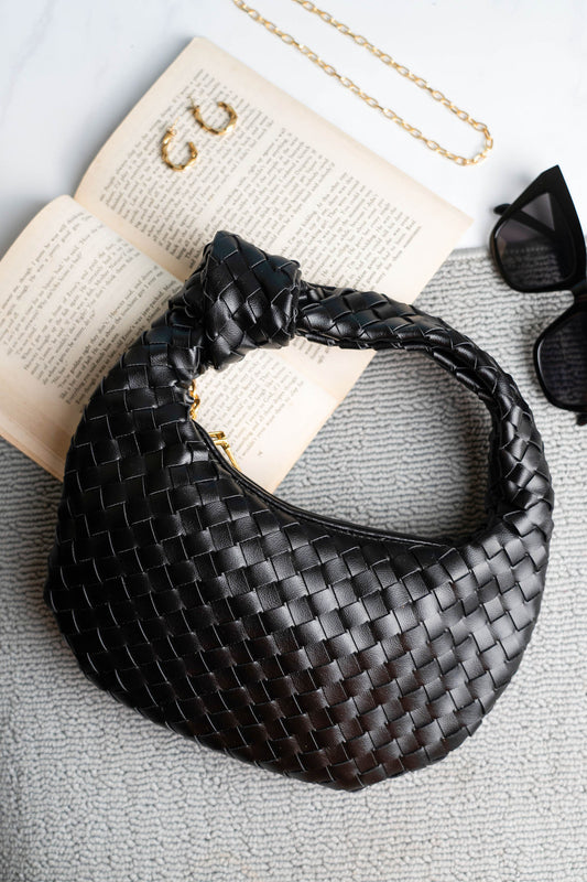 Women Black Textured Structured Hobo Bag
