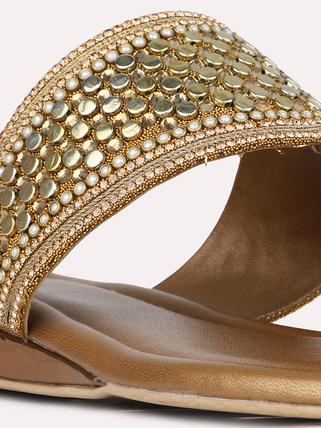 Womens Golden Ethnic Embellished One Toe Flats