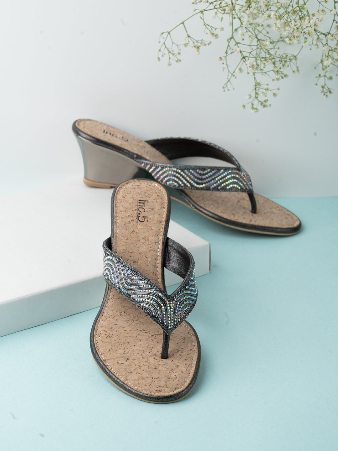 Buy Now Women Pewter Casual T Strap Wedge Heel Sandal