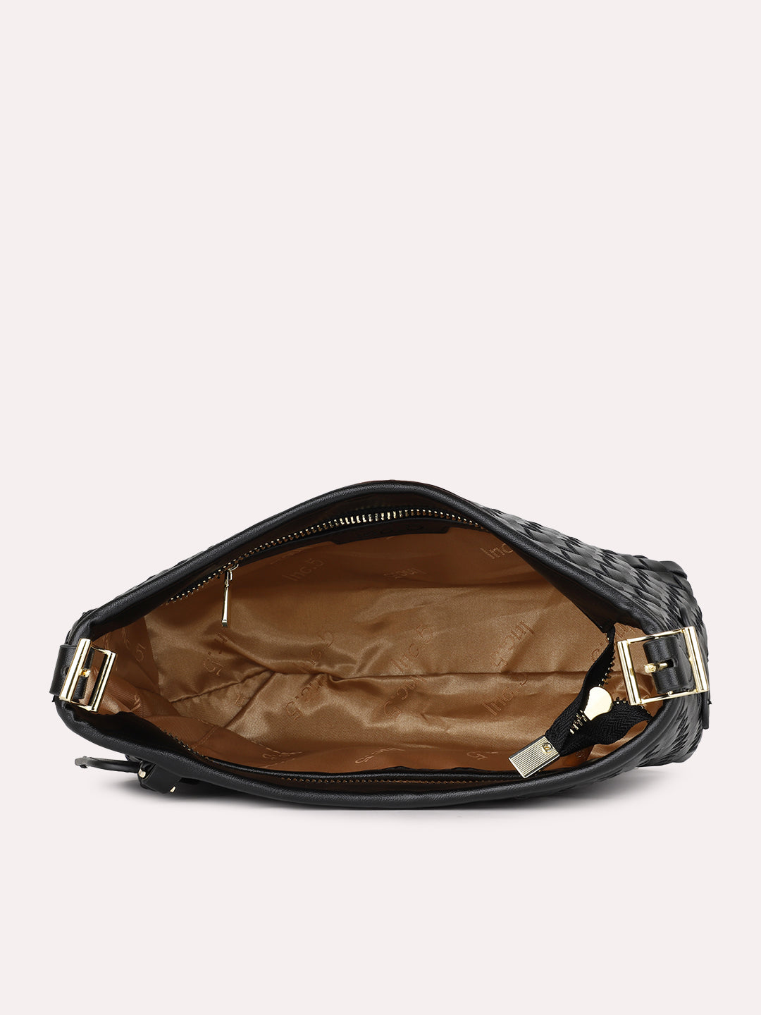 Women Casual Black Textured Shoulder Bag With Zipper