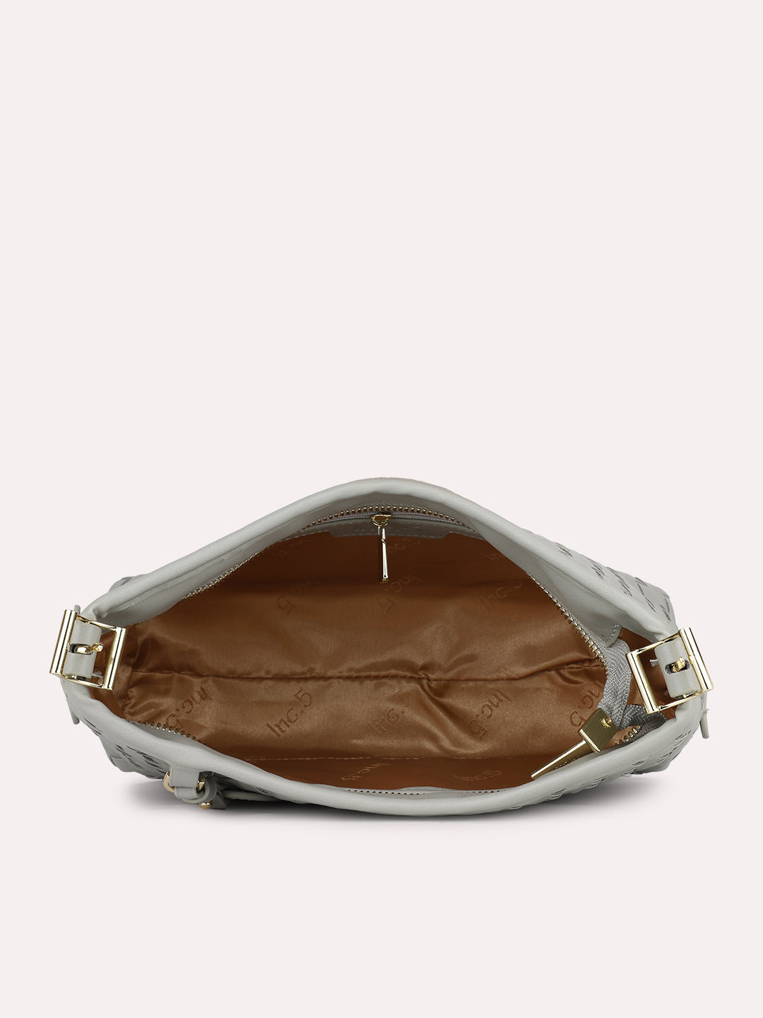 Women Casual Grey Textured Shoulder Bag With Zipper