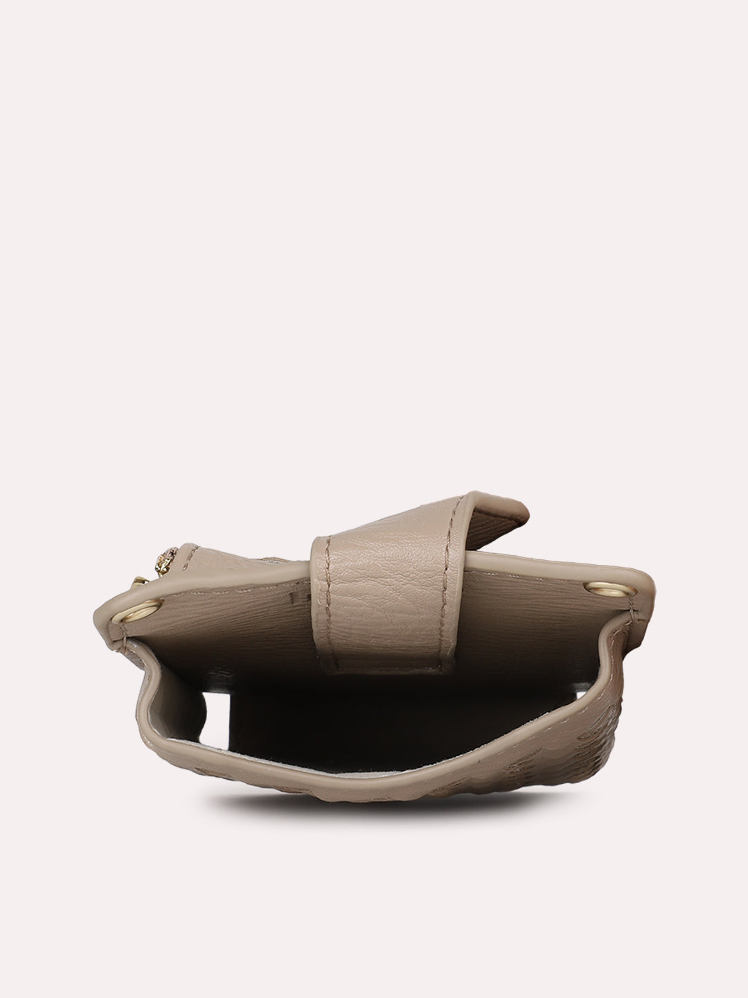 Women Casual Beige Textured Phone Sling Bag With Zipper