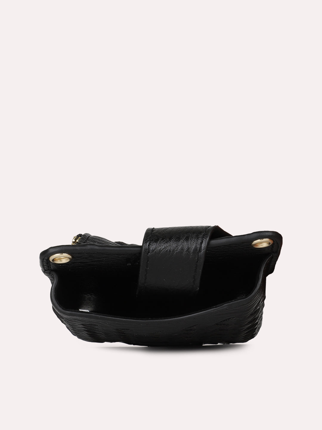 Women Casual Black Textured Phone Sling Bag With Zipper