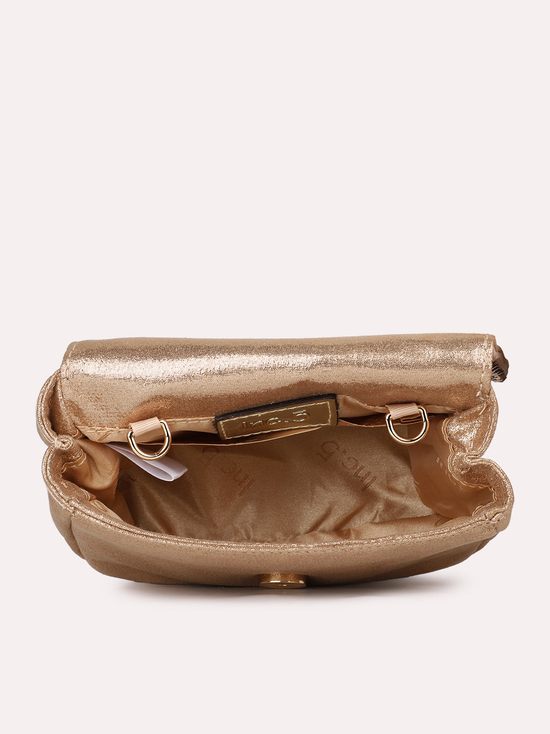 Women Rose Gold Embellished Sling Bag With Magnet Lock