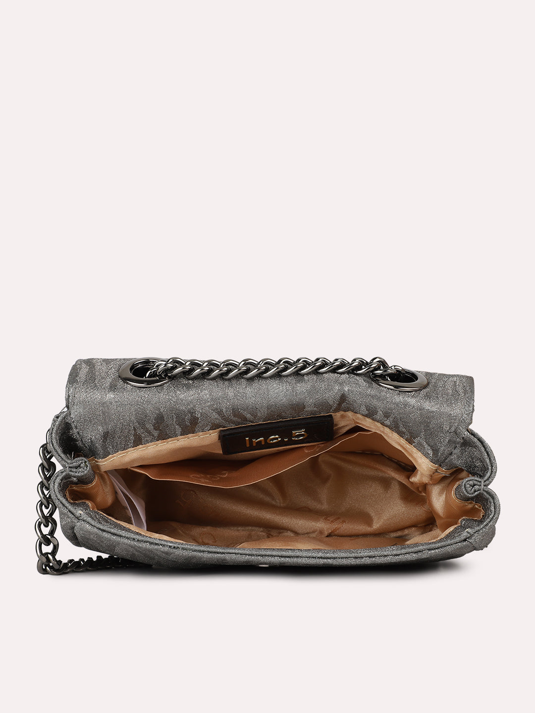 Women Ethnic Grey Embellished Sling Bag With Magnet Button Lock