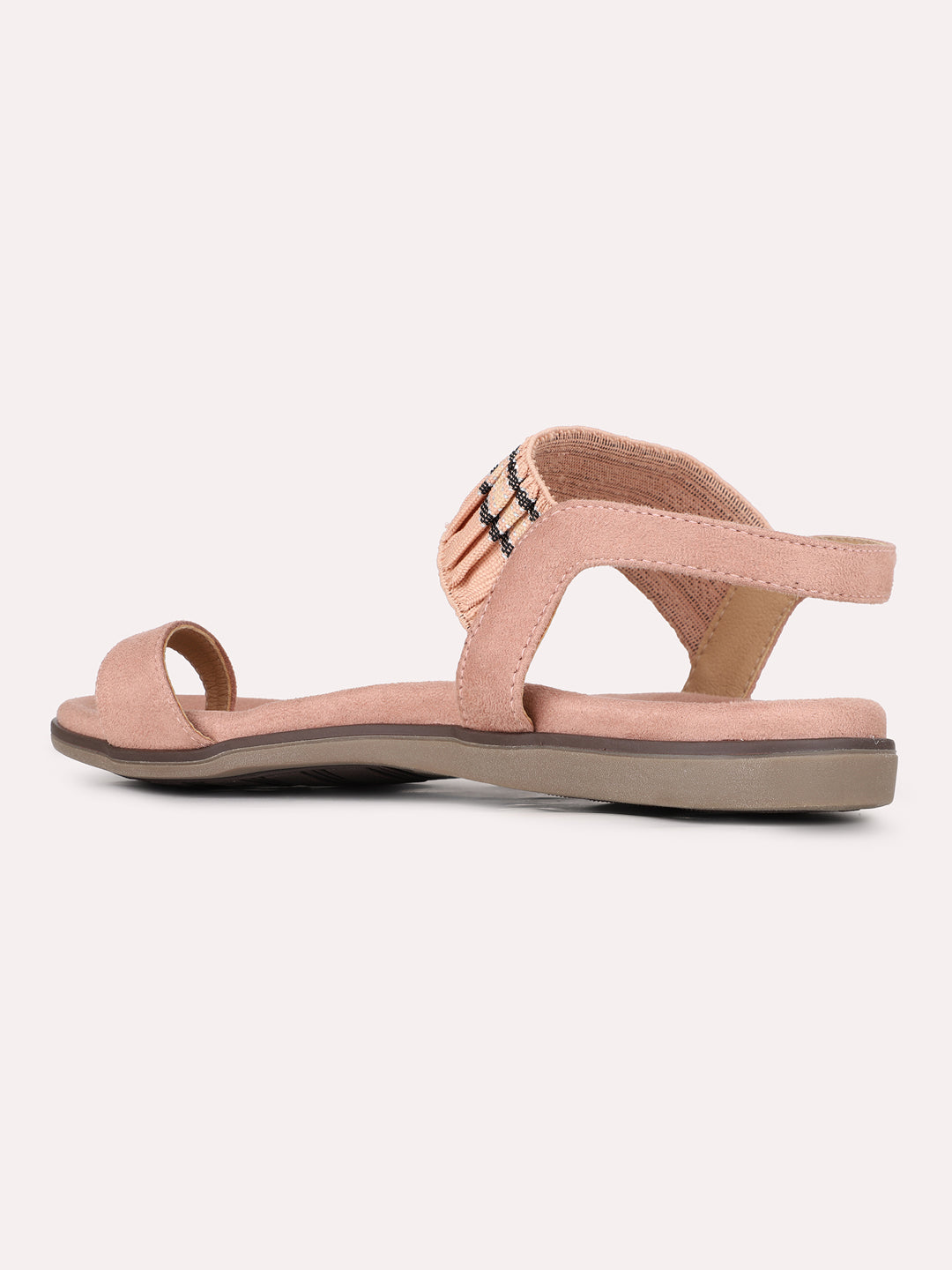 Womens Peach Casual Solid One Toe Flat Sandals