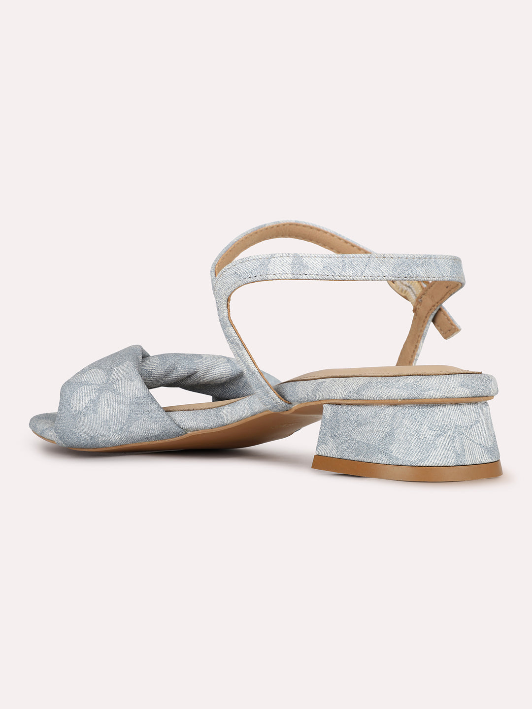 Womens Grey Party Wear Printed Toe Square Toe Block Heel Sandals