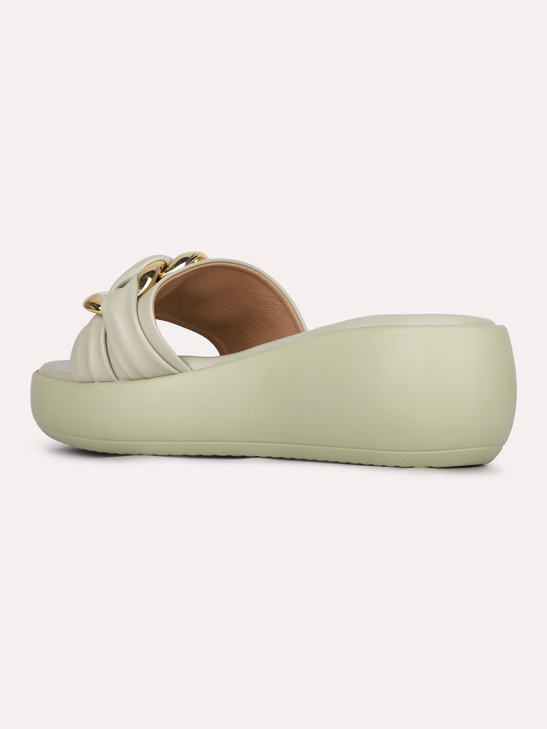 Womens Green Party Wear Solid Round Toe Wedge Heels