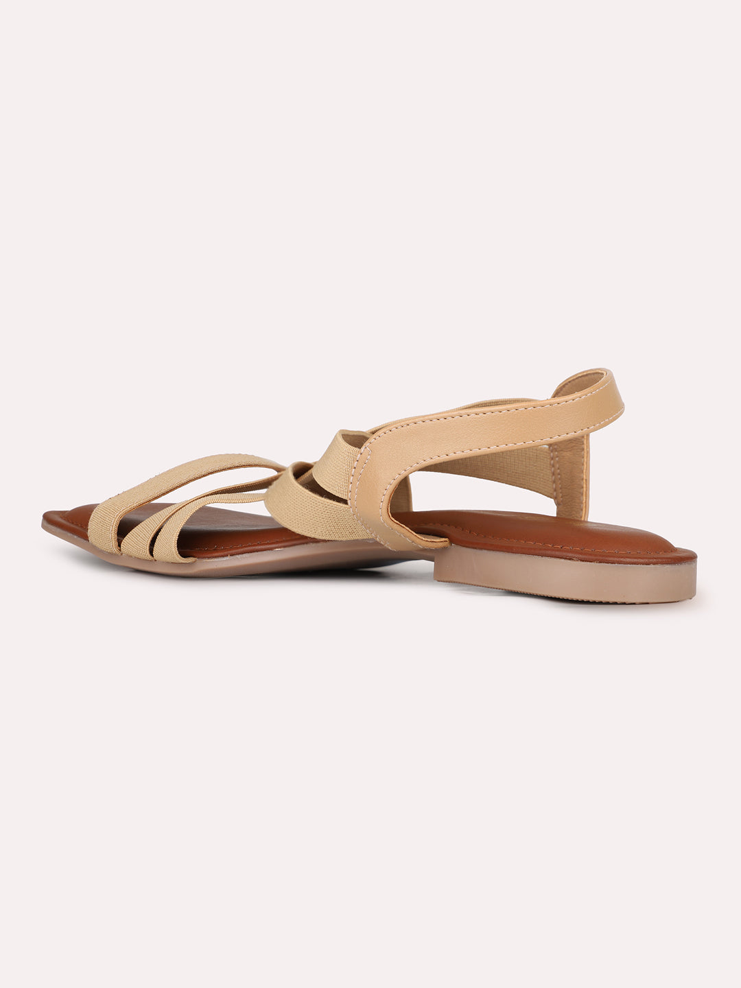 Womens Beige Casual Striped Open Toe Flat Sandals