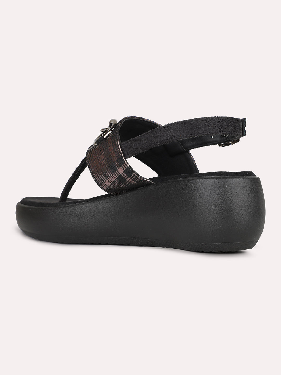 Womens Black Party Wear Embellished Round Toe Wedge Heels