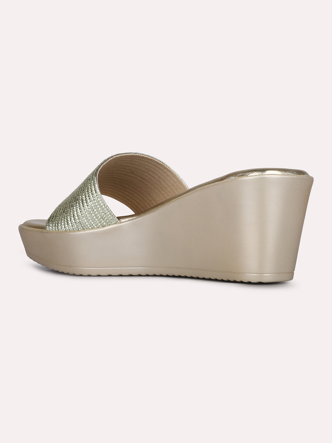 Womens Golden Party Wear Solid Round Toe Wedge Heels