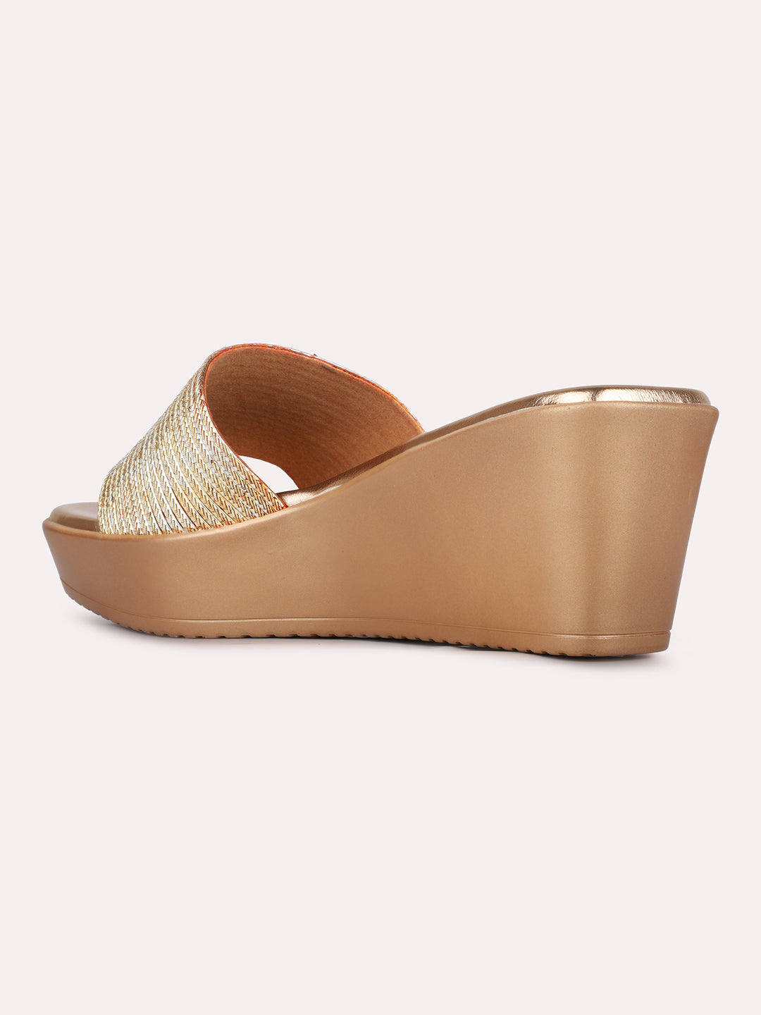 Womens Rose Gold Party Wear Solid Round Toe Wedge Heels