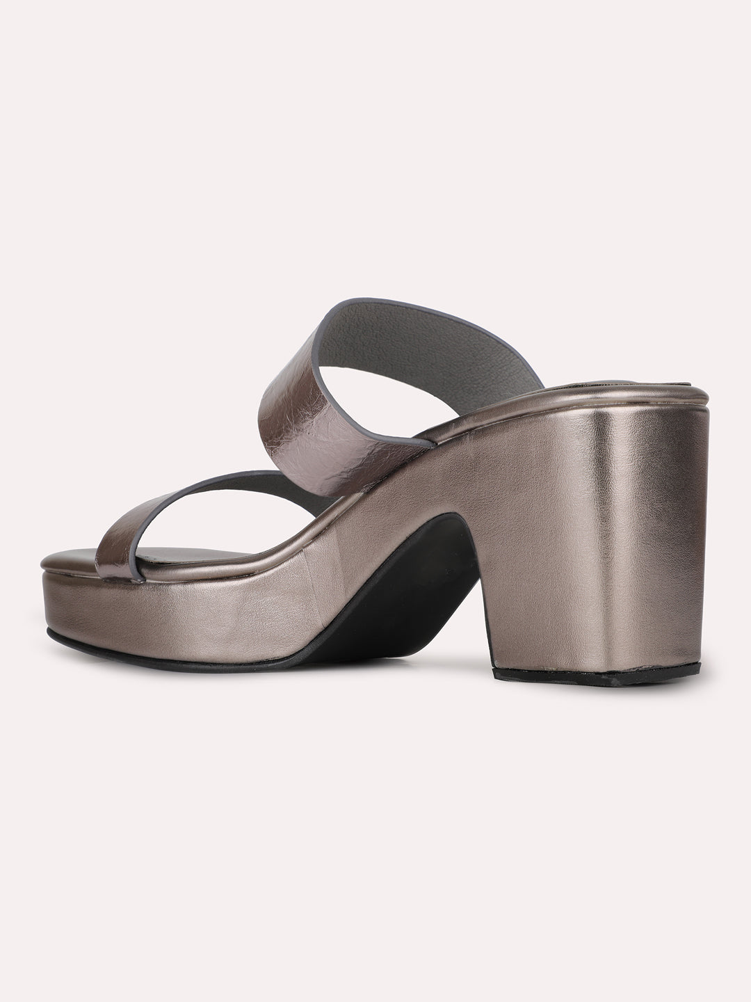 Womens Pewter Party Wear Solid Round Toe Block Heel Sandals