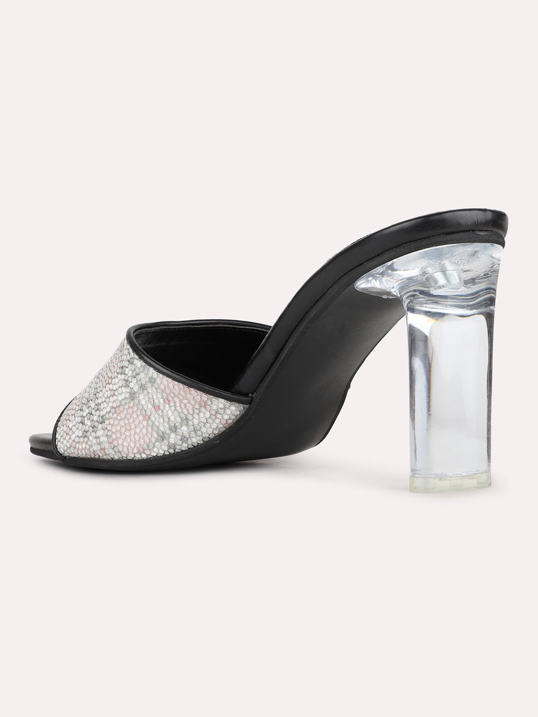 Womens Rose Gold Party Wear Printed Toe Square Toe Block Heel Sandals