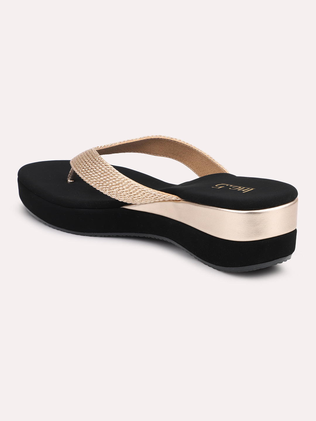 Womens Rose Gold Party Wear Embellished Round Toe Wedge Heel Sandals