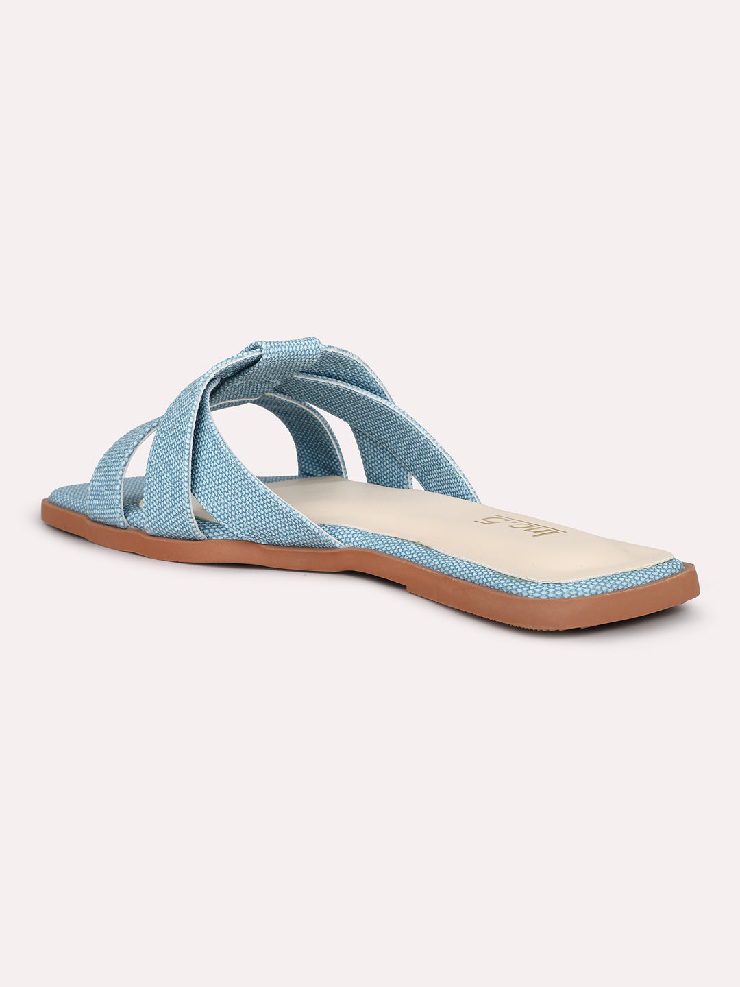 Womens Blue Casual Striped Open Toe Flat Slip-On Sandals
