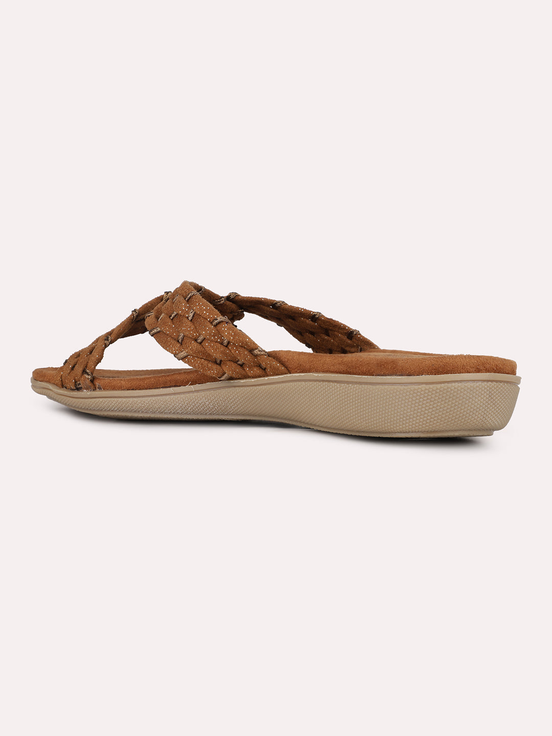 Womens Tan Casual Printed Toe Open Toe Flats