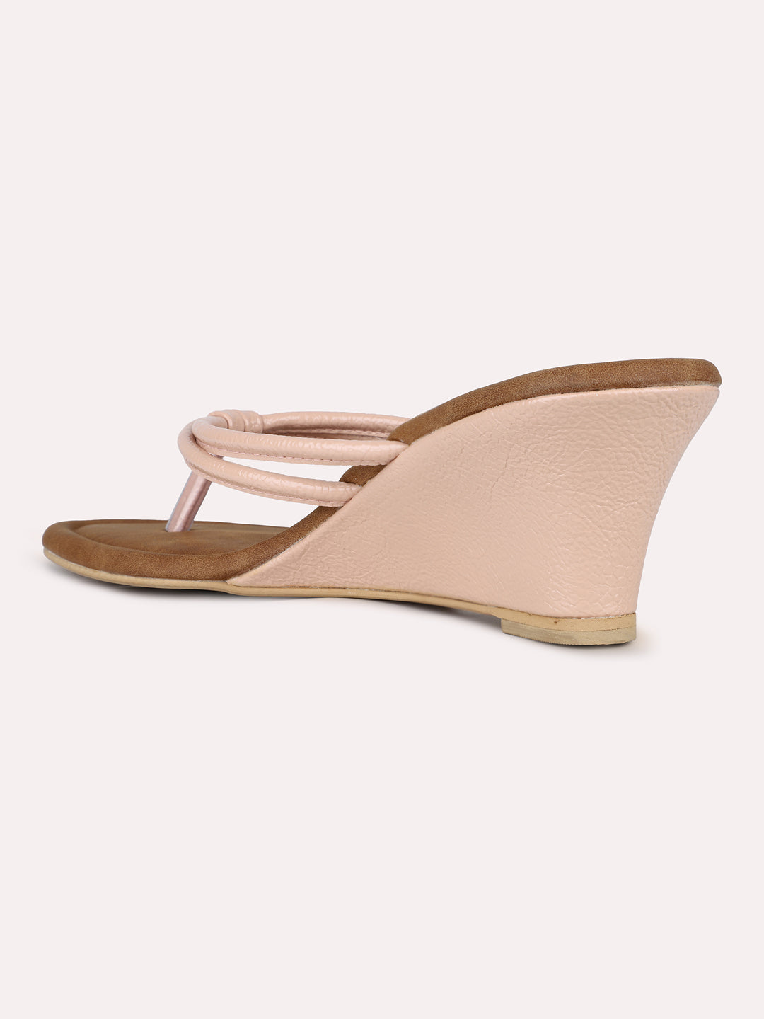 Womens Peach Party Wear Solid Round Toe Wedge Heels