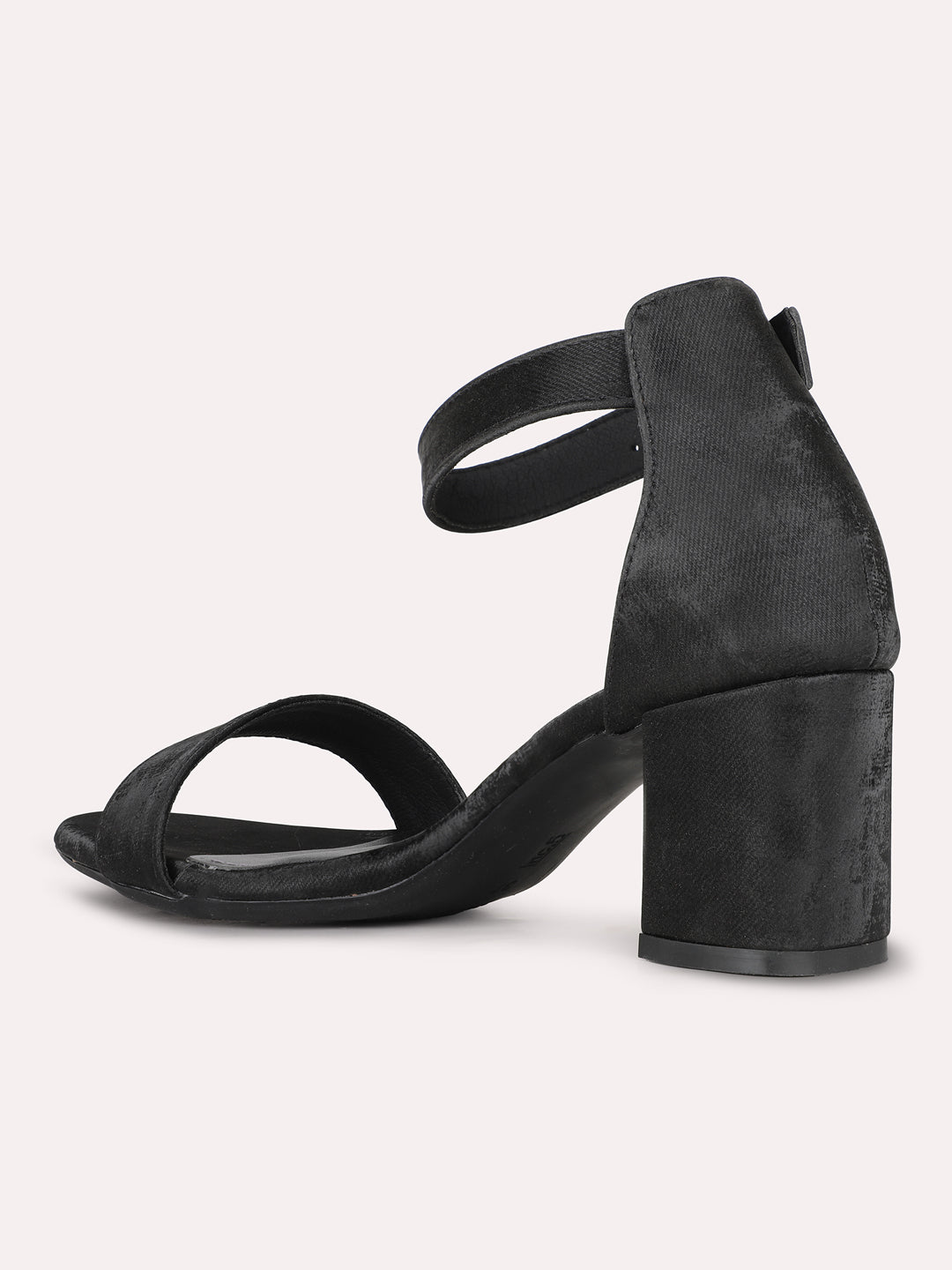 Womens Black Party Wear Solid Round Toe Block Heel Sandals