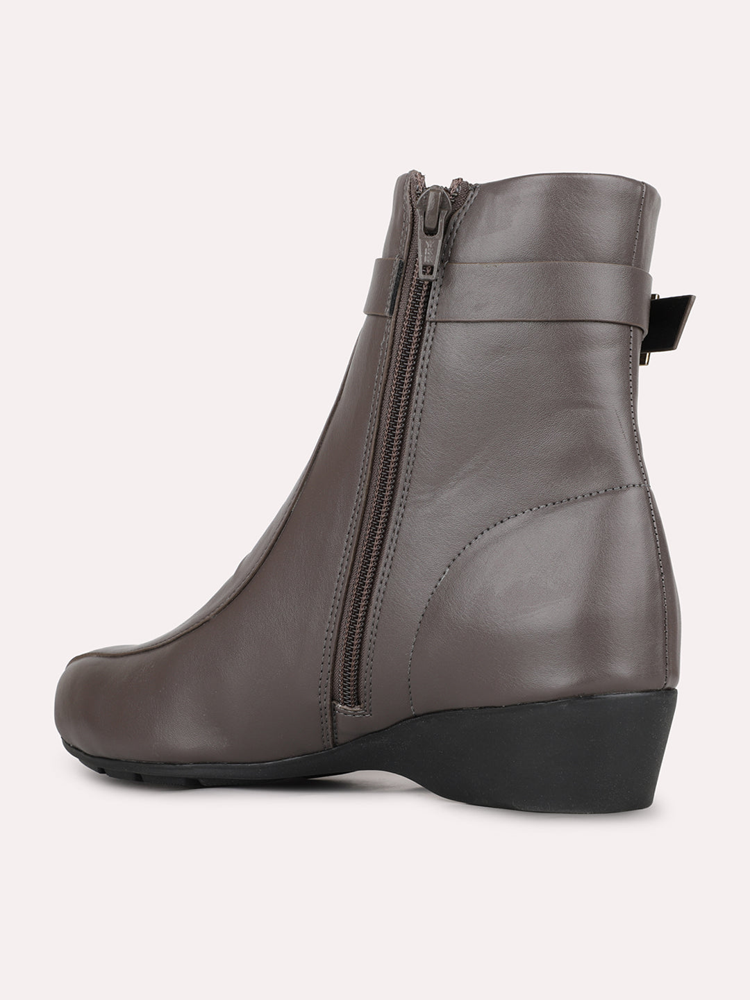 Womens Grey Party Wear Solid Round Toe Wedge Heel Ankle Boots