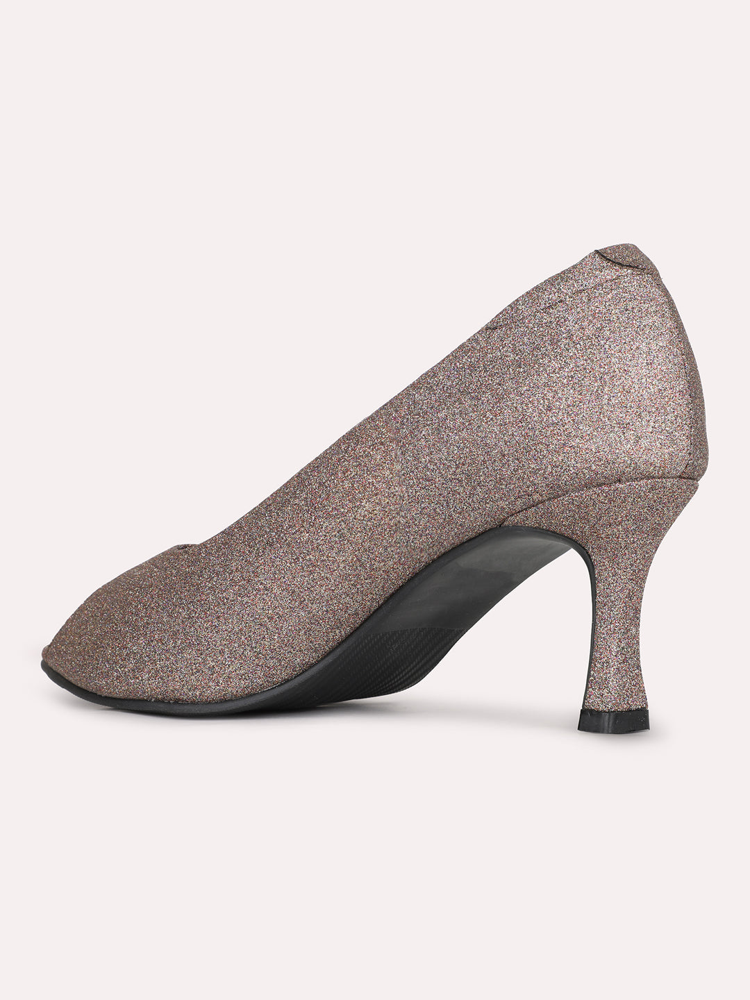 Womens Bronze Party Wear Solid Round Toe Kitten Heel Pumps