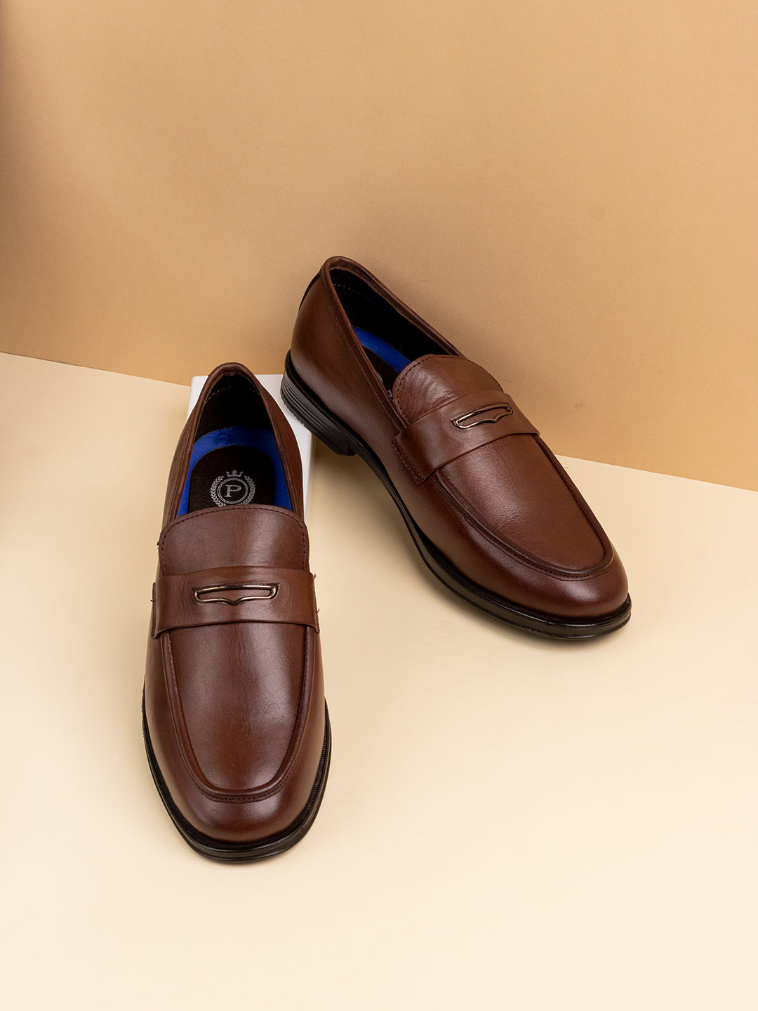 Buy Now Mens Brown Solid Round Toe Formal Slip on Leather Shoes