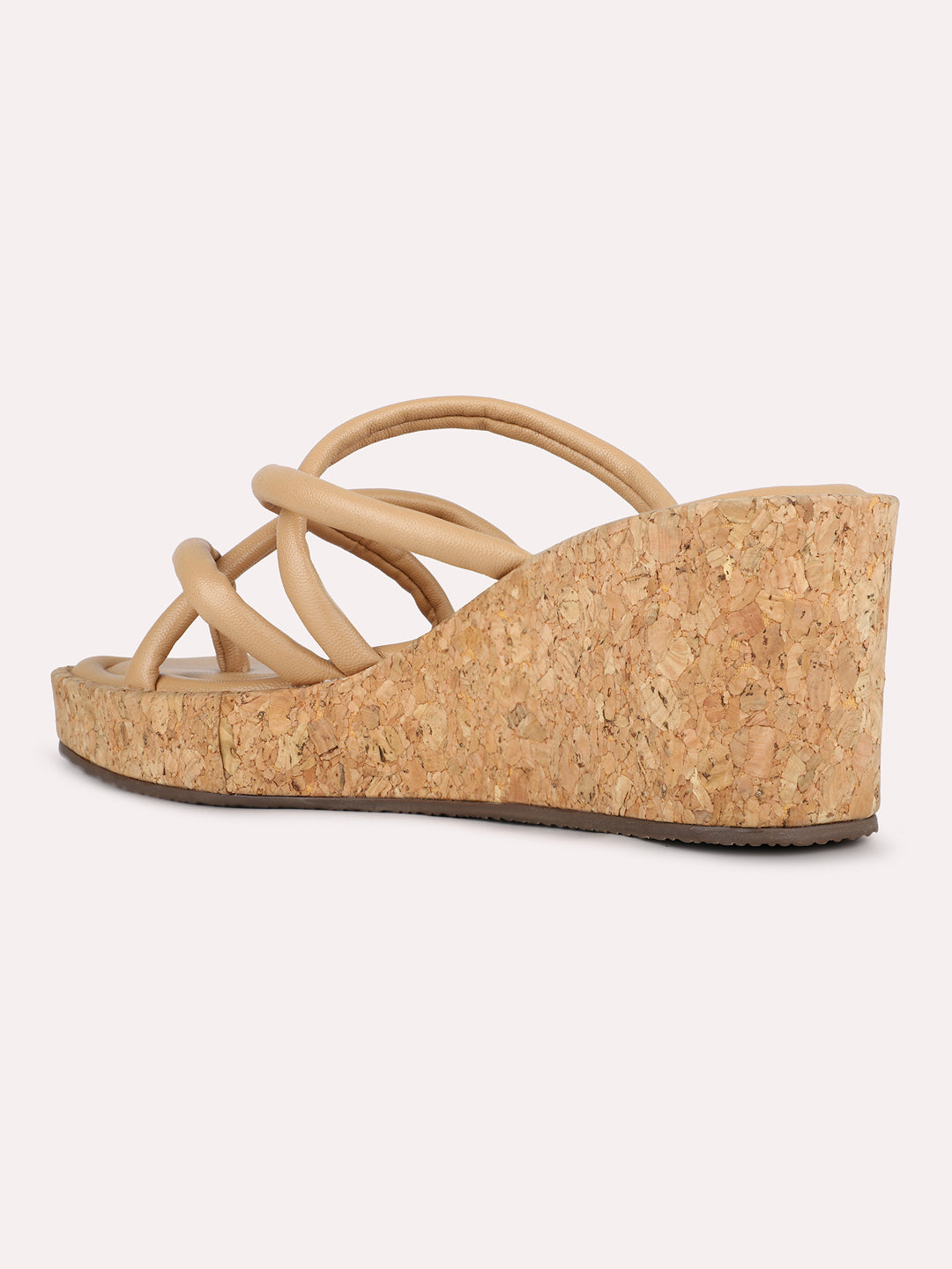 Womens Beige Ethnic Striped One Toe Heels