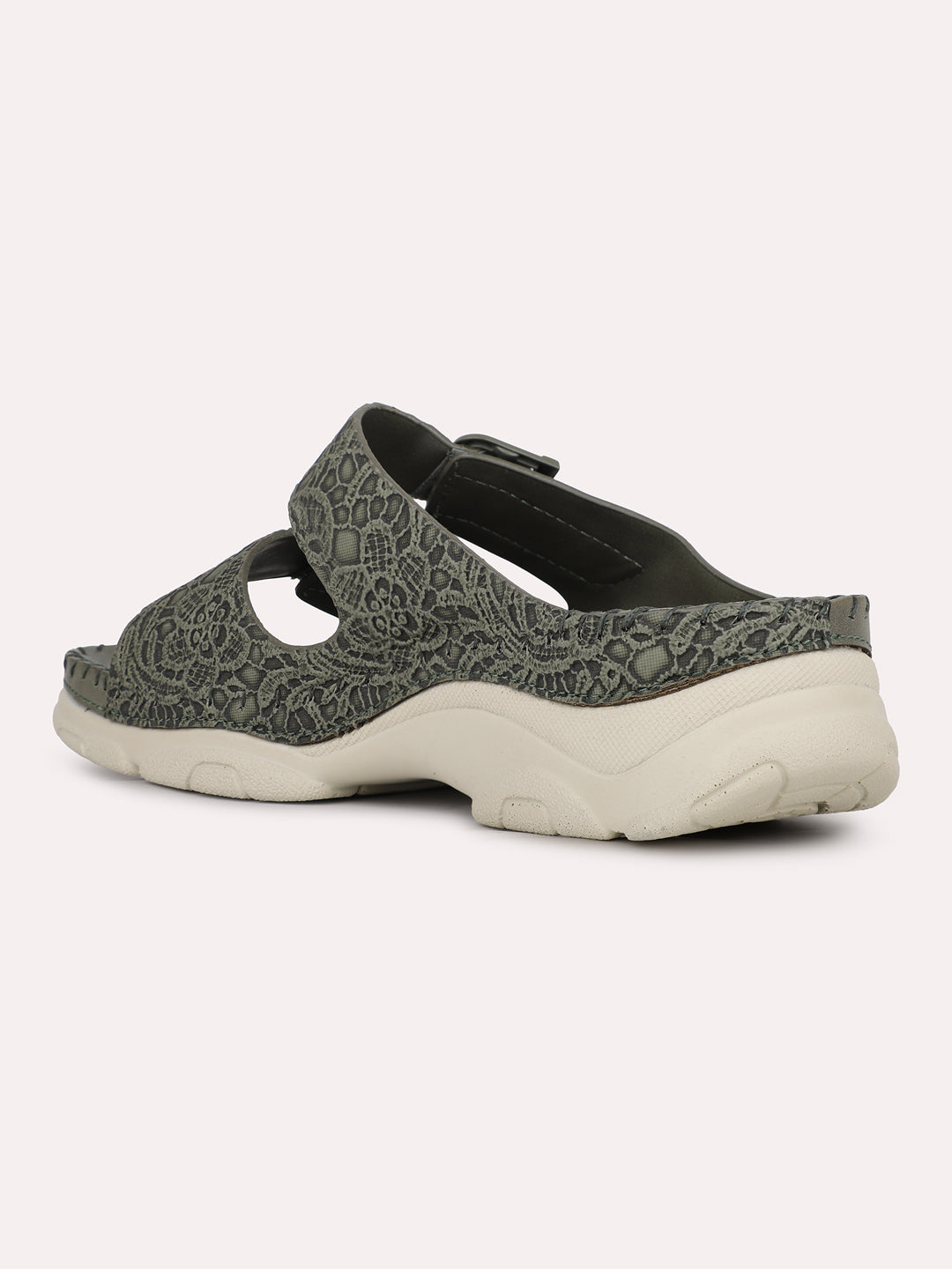 Womens Green Casual Solid Open Toe Sandals