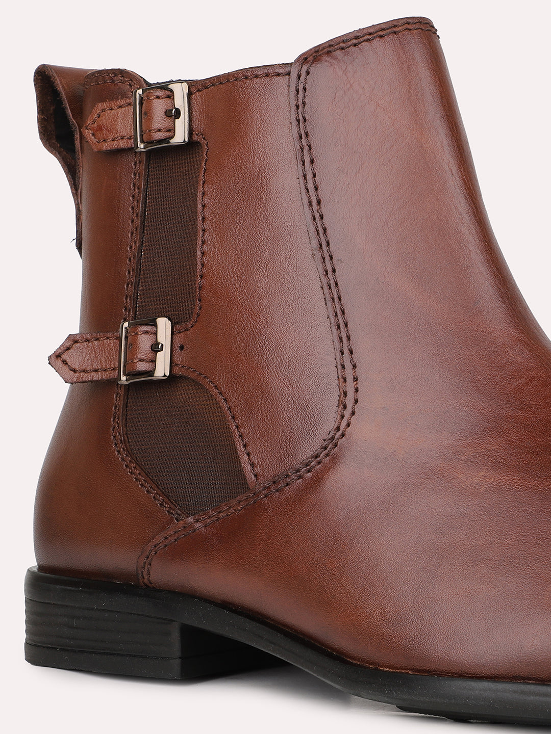 Mens Brown Solid Pointed Toe Leather Boots