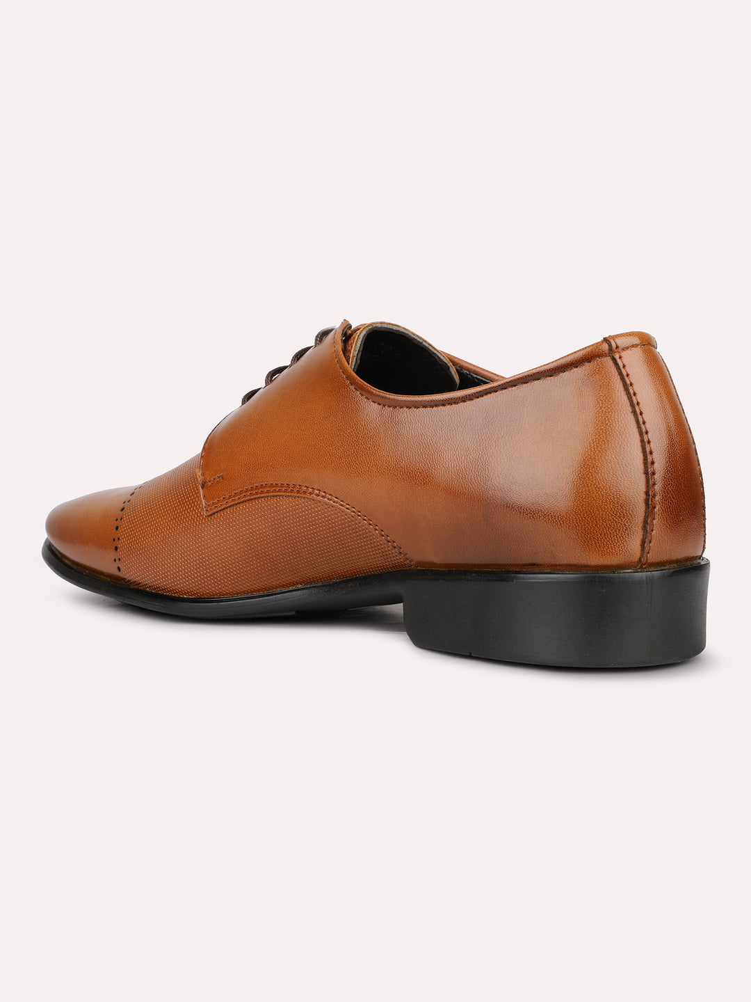 Mens Tan Solid Pointed Toe Formal Derby Shoes