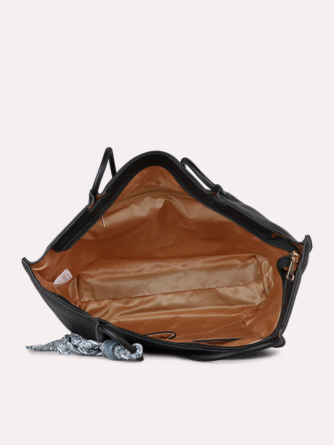 Women Black Textured Shoulder Bag With Zip Lock