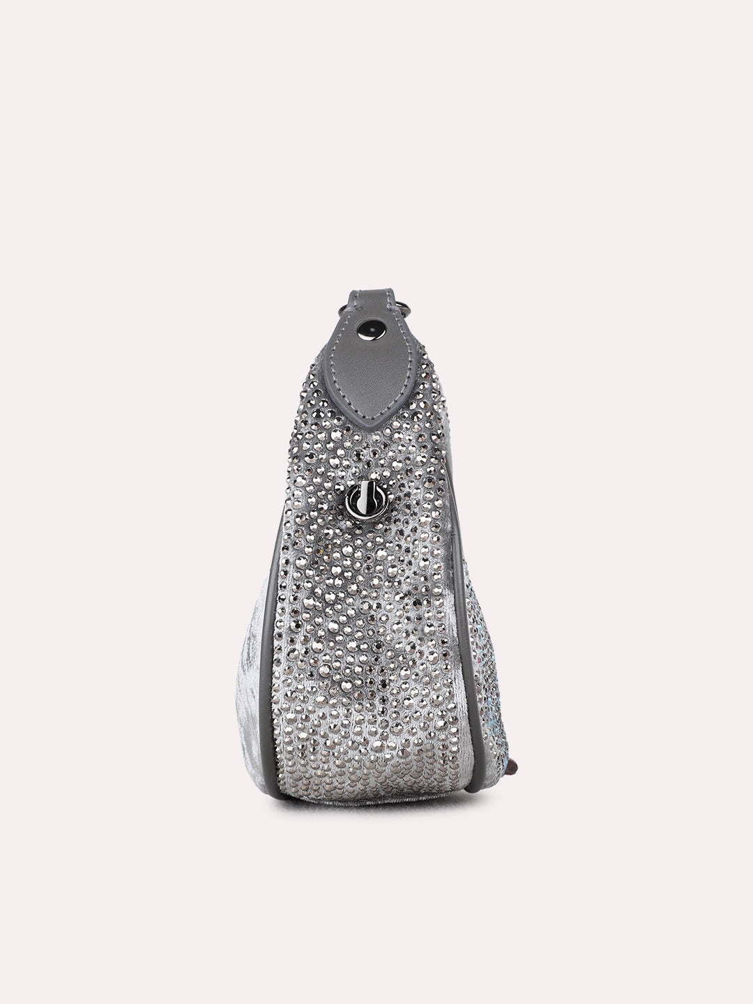 Women Pewter Embellished Sling Bag With Zip Lock For Party