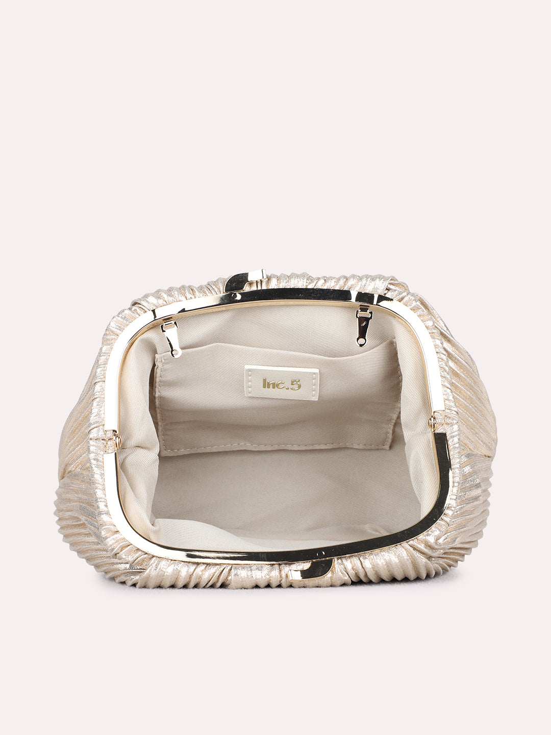 Women Golden Embellished Clutch Bag With Push Lock
