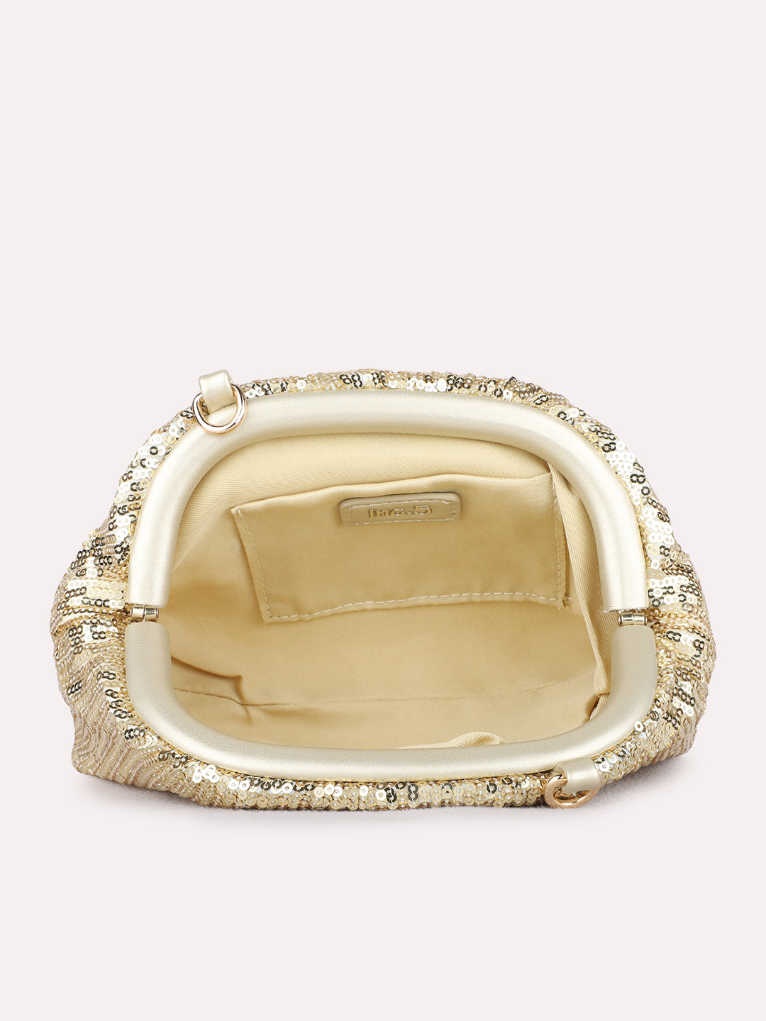 Women Gold Embellished Clutch Bag With Magnet Lock For Party