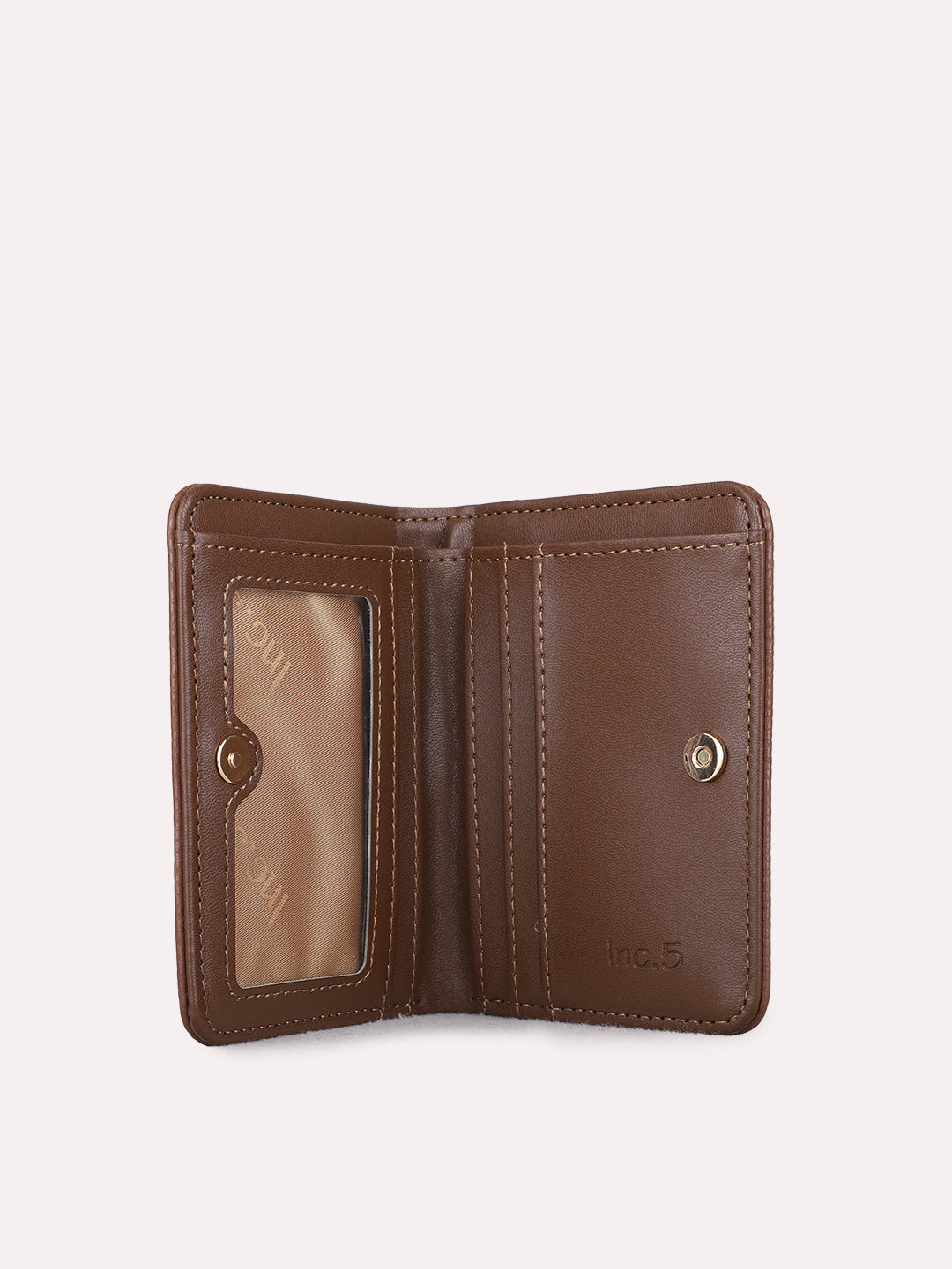 Women Brown Textured Wallet With Magnet Lock For Casual