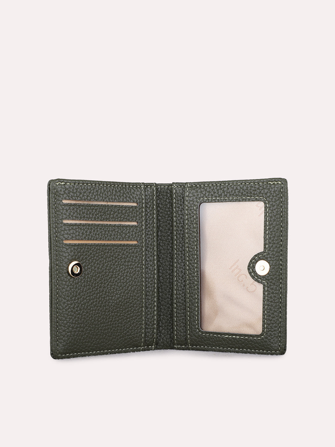 Women Green Textured Wallet With Magnet Lock